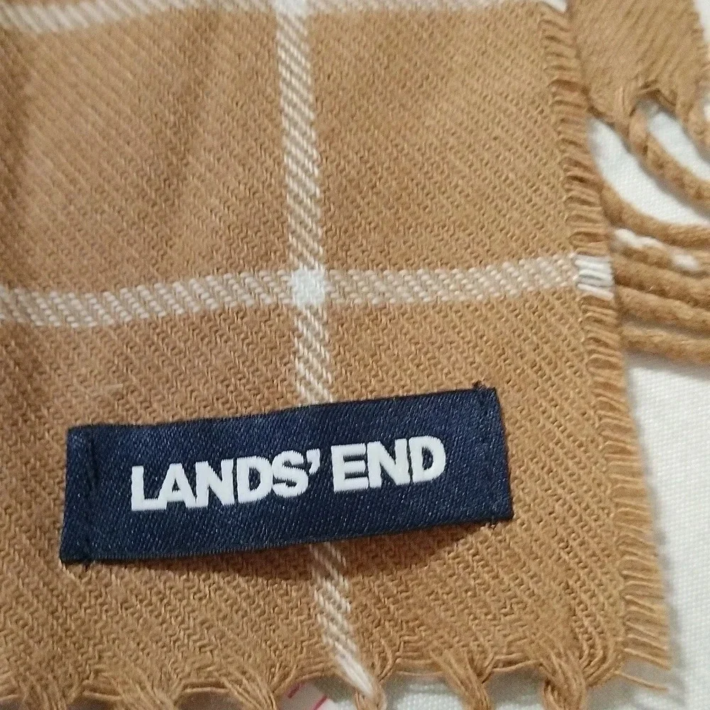 Lands End Unisex Rectangle Oblong Tassel Multifunctional Scarf Khaki Tan White